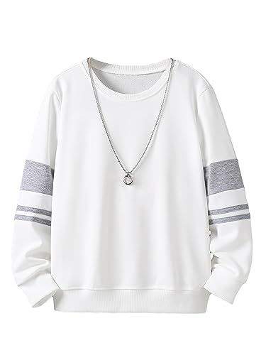 OYOANGLE Boy's Striped Print Long Sleeve Crew Neck Pullover Casual Sweatshirt Tops