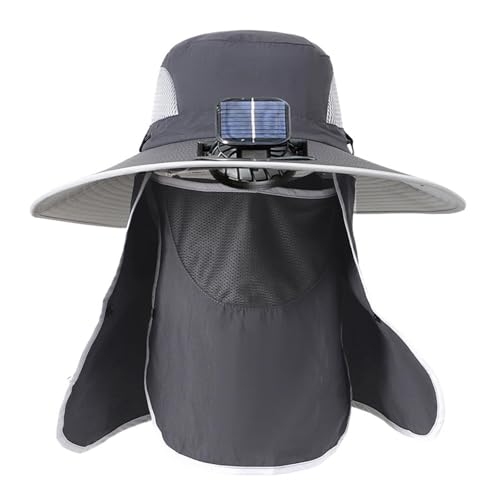 Fisherman Hat with Solar Fan and Face Protection for Fishing, Dark Gray