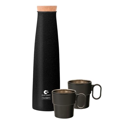 Image of Clay Craft Vacbott Crest Combo Set Single Walled Non Insulated Water Bottle, 900ml, with Single Walled Victor Mug Set of 2 (Black) Steel Bottles for School, Office, Home, Gym, Leakproof, Rust free