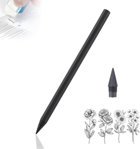 Instrumento de escritura de aleación de metal, que nunca necesita afilar, reutilizable con puntas reemplazables de 12 colores, ideal para escribir y dibujar (bolígrafo + 1 punta de bolígrafo)