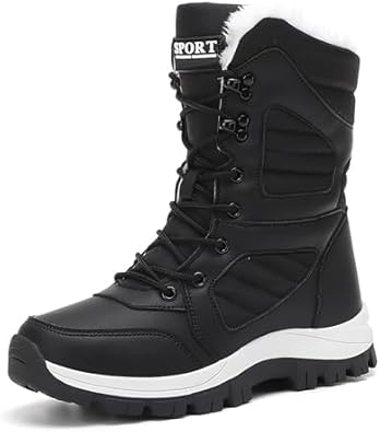 Botas de neve femininas impermeáveis com cadarço de inverno confortáveis e forradas com pele leve antiderrapante plataforma cano médio para viagens e trabalho