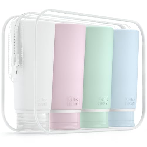 Valourgo Travel Bottles for Toiletries Tsa Approved Travel Size Containers BPA Free Leak Proof Travel Tubes Refillable Liquid Travel Accessories for Cosmetic Shampoo and Lotion Soap for travel, 4Pcs