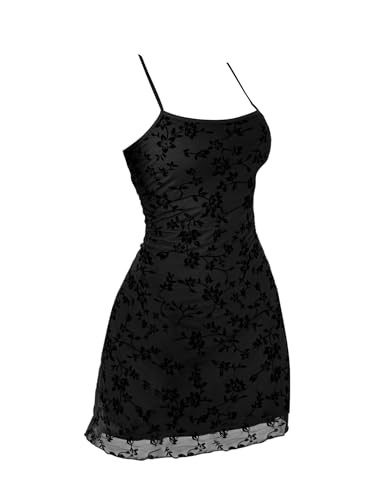 Image of Verdusa Women's Mini Dress Floral Spaghetti Strap Mesh Short Dresses Going Out Sundress Y2k Gothic Clothes