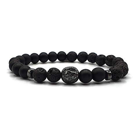 KARDINAL WEIST lion onyx - lava bracelet, gem beads, king - lion -jewelry for men, power animal - courage - protection, XL+, Stone, Onyx Cover