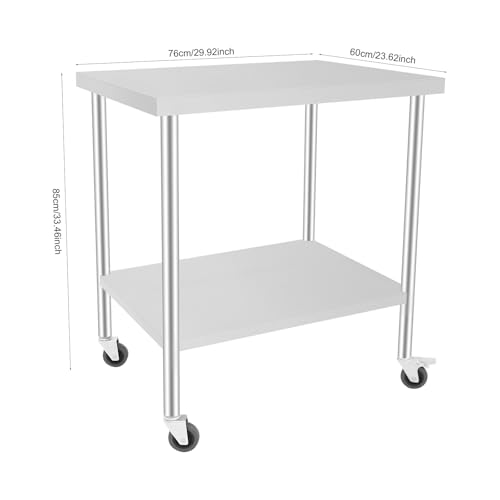 Table en acier inoxydable 2 étages meuble bas inox de cuisine 76x60x85 cm - 3