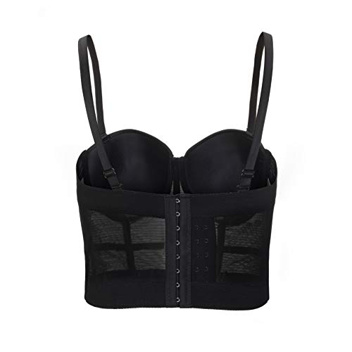 VEENDEO Women's Handmade Rhinestone Diamond Push up Bustier Crop Top Punk Corset Bra Vest (S, Black) - Image 3