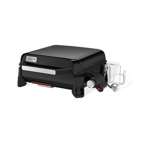 Weber SLATE GP 43 Premium Plancha Gas Grill, 43 x 41cm Cooking Area, Portable, Even Heat, Porcelain-Enamelled Non-Stick Grill Surface, Adjustable Legs - Black (1500540)