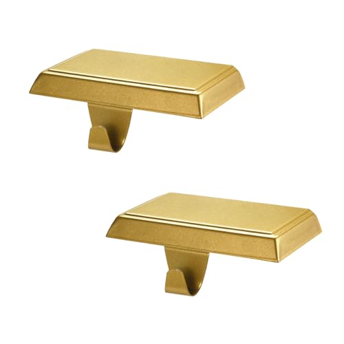 popamaz Christmas Stocking Holders for Mantle, Weighted Stocking Hangers, Christmas Stocking Hooks for Tables Window Fireplace Mantle Decoration(Gold,2PCS)