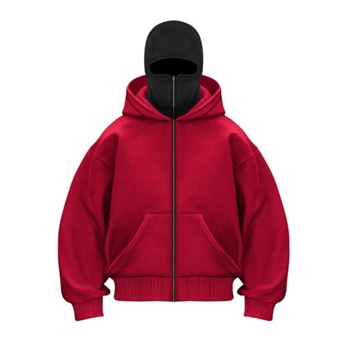 Hoodie with Built In Balaclava Fall Oversized Double Hooded Zip Jacket Wind-resistant Winter Hoodies with Pockets2