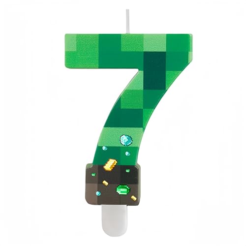iNINGER Green Number 7 Candle, TNT Cake Toppers, Pixel Cake