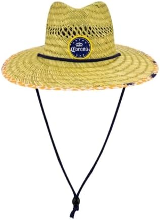 Corona Straw Lifeguard Beach Hat with Adjustable Drawstring, Wide Brim, Cotton-Lined, Official Licensed Merchandise Blue