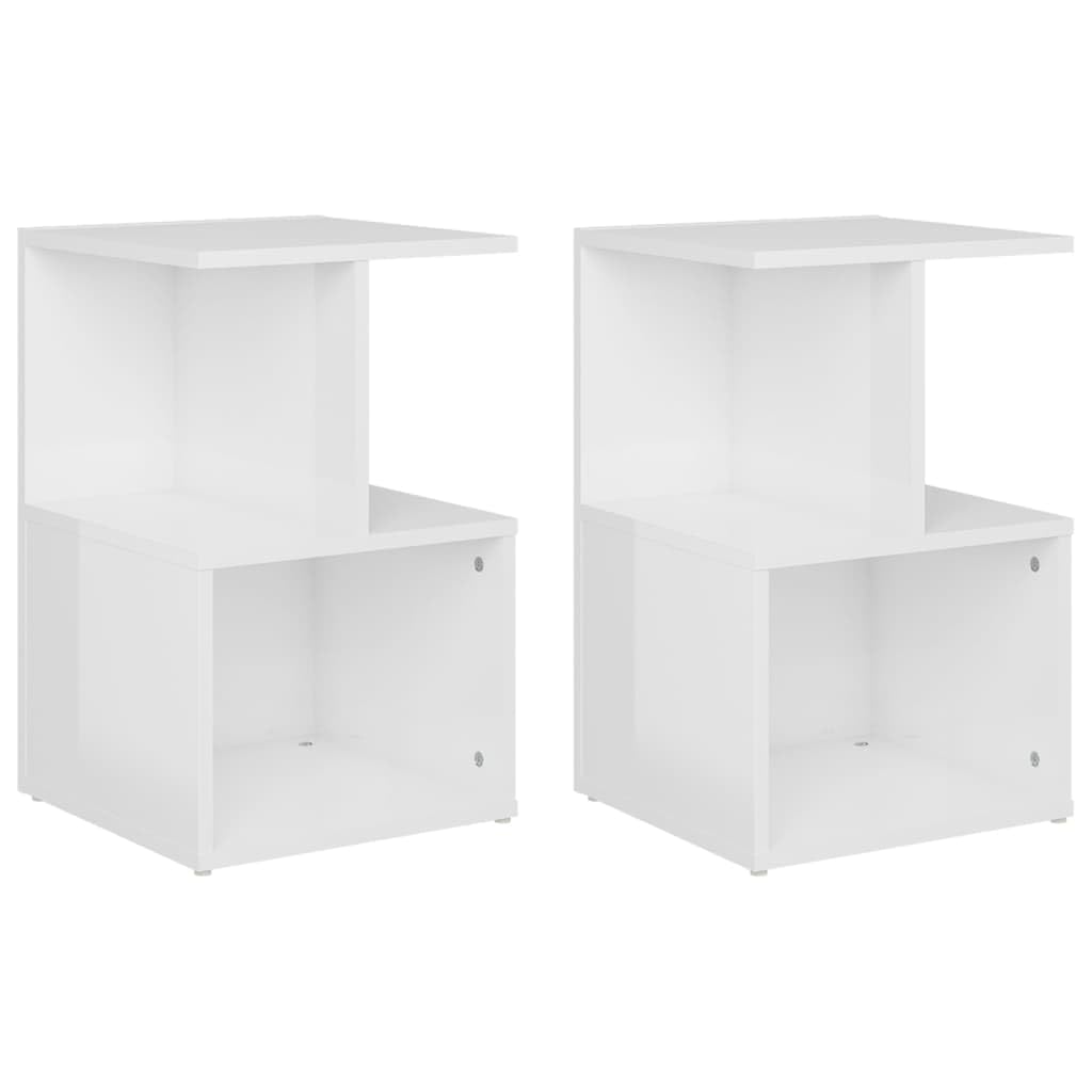 Comodini 2 pezzi, colore bianco lucido, 35 x 35 x 55 cm, in legno, per camera da letto, ufficio, studio