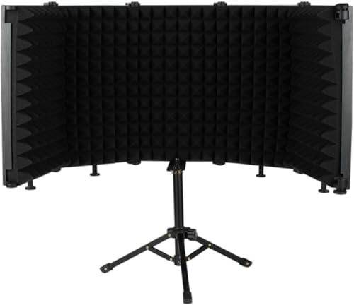 【Vuxilo】 角度調整可能なボーカル録音及び放送用反射フィルター マイクスタンドと卓上設置に対応 防音・吸音材の薄型パーテーション マイク分離シールド機能 軽量で折りたたみ式 ノイズ低減に役立つ機器
