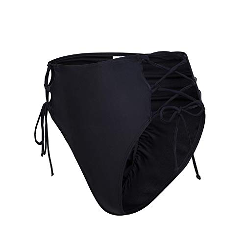 Zohamung Women High Waist Strappy Tie Side Ruched Bikini Bottoms Retro Cut Leg Lace Up Cheeky Swim Briefs Black