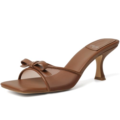 Image of Mostrin Kitten Heels for Women Round Toe Heels With Bow Vintage Mules Sexy Slip on Stiletto Backless Sandals for Party Daily