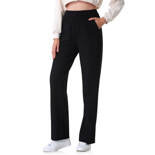 Women Straight Leg Pants Fleece Lined Ribbed Pants Work Casual Trousers with Pockets2