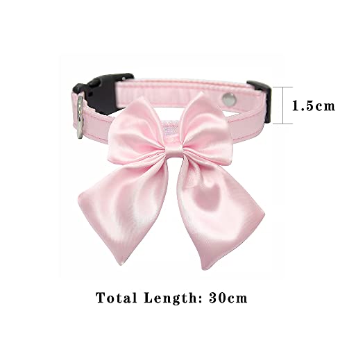 Unique Style Silk Pink Bowtie Dog Collar with Detachable Bow Tie - Comfortable for Small & Medium Dogs and Cats - Image 2