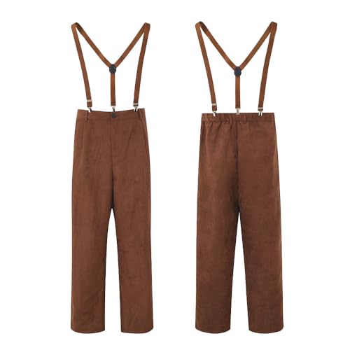 COSDREAMER Pioneer Colonial Pantalon de Fermier médiéval pour Homme avec Bretelles pour Halloween...