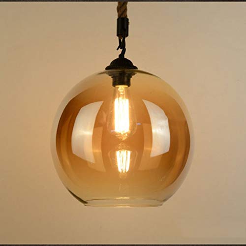 Lustre suspension en corde de chanvre et verre pour bar et maison