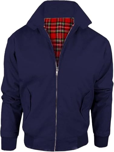 WearAll Harrington Jacket Adults Unisex Mens Ladies Womens Vintage Classic Retro Scooter 1970'S Bomber MOD Skin Tartan Lining Coat Top Navy Size XL