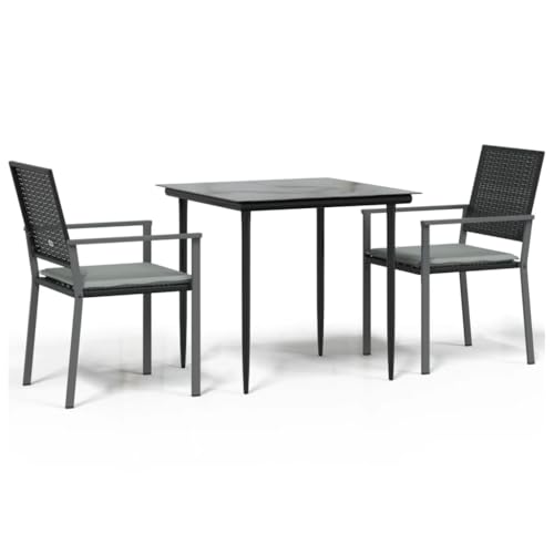 XHNIFBN Salon de jardin 3 pièces avec coussins, mobilier de balcon en poly rotin et acier, 2 chaises de jardin et table de jardin carrée avec plateau en...