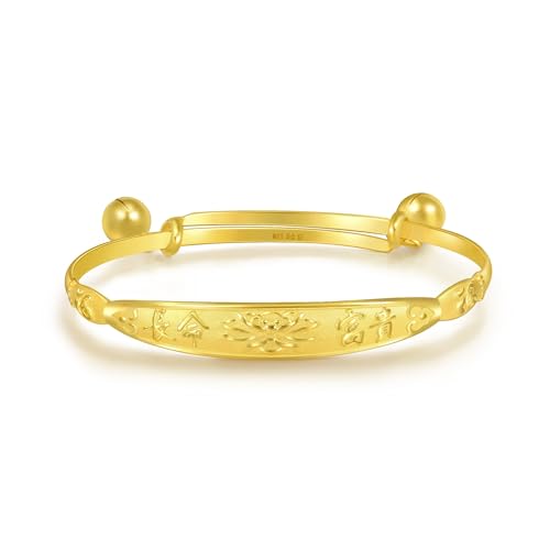 Image of CHOW SANG SANG 999.9 24K Pure Gold Chinese Gifting Collection Longevity & Good Fortune Adjustable Bangle for Tiny Size 84771K Price-by-Weight 8.98g Gold [Size Adjustable]