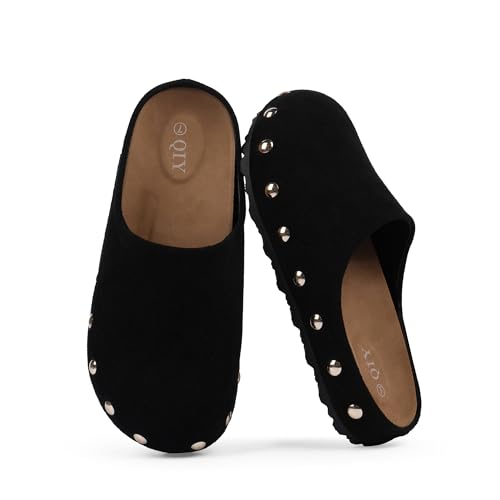 QIY Womens Black Clogs Slip on Studded Faux Suede Mules Comfortable Footbed Mule Potato Shoes for Women Size 7.5 by QIY - Used condition - Image 5