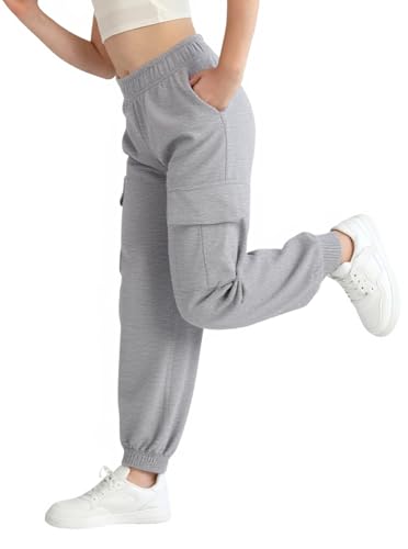 SOFIA'S CHOICE Girls Baggy Sweatpants Dance Hip Hop Joggers Parachute Pants Cargo Pants with Pockets Gray Gray3