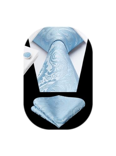 Image of HISDERN Ties for Men Paisley Floral Mens Ties and Pocket Square Cufflinks Set Classic Business Necktie Handkerchief