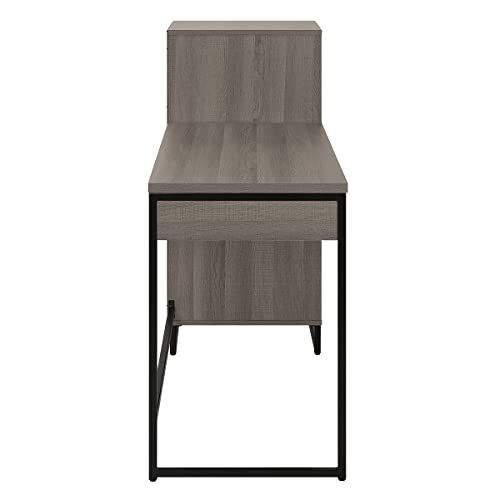 Image of OSP Home Furnishings Hagney Lane Worksmart Sit-to-Stand Desk with 3 Adjustable Positions and Extra Shelves, Farm Oak