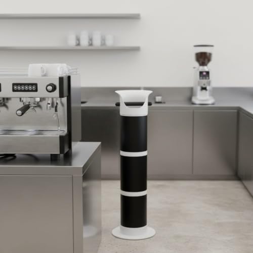 Image of Commercial Coffee Grounds Waste Bin Tall Coffee Knock Box Cylindrical Espresso Knock Bin Countertop for Baristas, Cafe Owners, Pubs, Black White Line