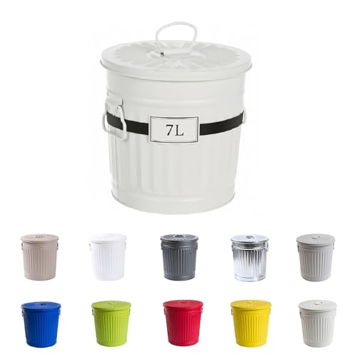 Jinfa kleiner Mülleimer Küche Metalleimer mit Deckel mini Biomülleimer Küche Mülleimer Bad Abfalleimer Kosmetikeimer Tischmülleimer mit Deckel Mistkübel Ascheeimer Komposteimer - Cremeweiß 7 Liter