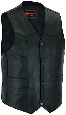 Daniel Smart Leather Motorcycle Vest Premium Cowhide Biker Vest for Men with Plain Sides Design & Concealed Armory Pockets