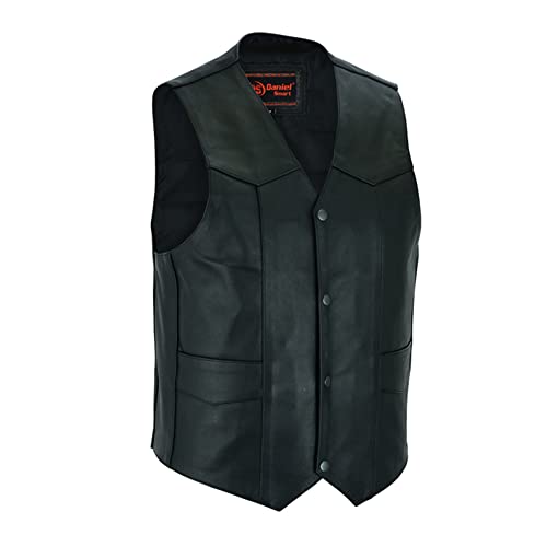 Daniel Smart Leather Motorcycle Vest Premium Cowhide Biker Vest For Men With Plain Sides Design & Concealed Armory Pockets #TOP14