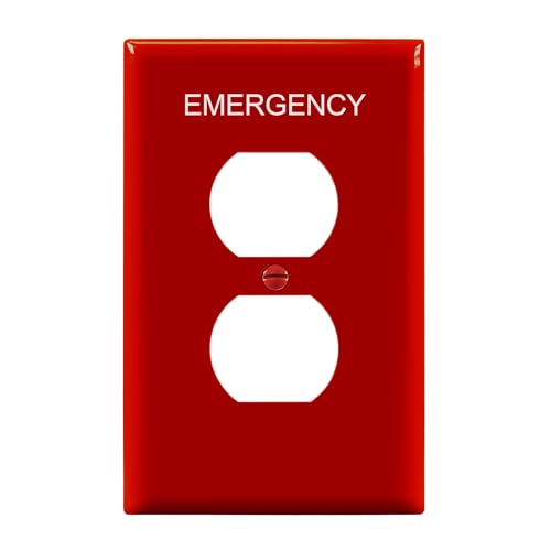 Image of ENERLITES Duplex Receptacle Outlet Wall Plate with Emergency Label, Electrical Outlet Cover, Mid-Size Size 1-Gang 4.88 inch x 3.11 inch, Unbreakable Polycarbonate Thermoplastic, UL Listed, 8821M-ER, Red