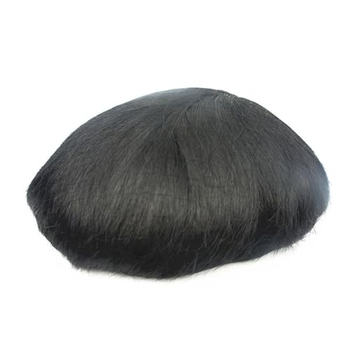 Postiche homme toupet noir naturel 1B avec dentelle française fine et vrais cheveux 8x10