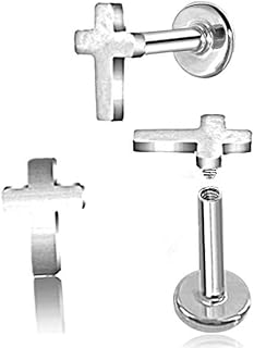 2 piercings croix 6 mm pour tragus, hélix et toute partie de l'oreille, tige courte 6 mm et épaisseur standard 1,2 mm., Argent