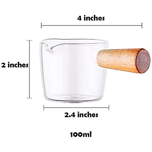 2 Jarras De Crema Para Café – 100 Ml, Cristal Y Madera, Ideales Para Leche O Siropes