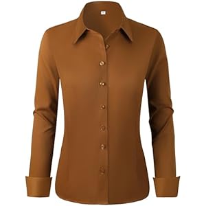 BBIBBI Regular, Petite & Tall XS-6XL Women's Stretch Long Sleeve Button Down Dress Shirts Solid Business Casual Work Blouse