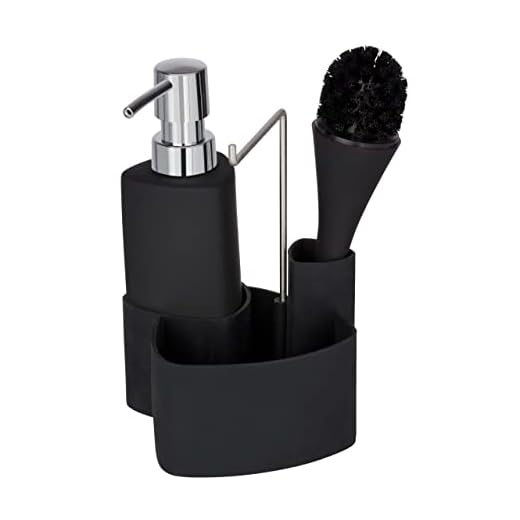 WENKO Empire diskhon svart – tvättmedelsdispenser, diskborste, handdukshållare kapacitet: 0,25 l, mjuk känsla keramik, 11 x 19 x 12,5 cm, svart