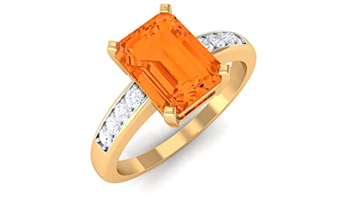 Oktober Birthstone – 2 CT Fire Opal Solitaire verlovingsring met diamanten zijstenen (6X8 MM achthoekig, AAA-kwaliteit), 14K massief goud