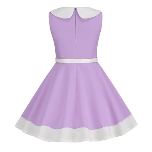 Girls 𝐏eter Pan Collar Smocked Dress Summer Vintage 1950s Sleeveless Dresses 50s Retro Swing Dress with Belt2