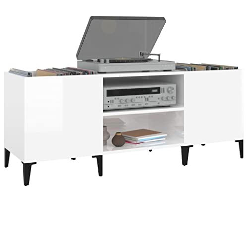 Mueble de madera noble y metal blanco de 121 cm con paneles de diseño lineal 6
