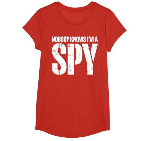 Funny Spy Design for Men Women Kids Secret Agent Costume T-Shirt, Girls, Red, Small