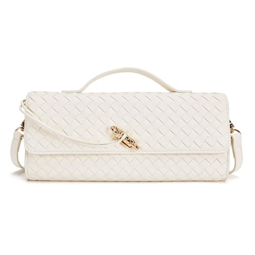 ROMANTIC CROWN Bolsa Feminina Bolsa Clutch Noite Bolsa Transversal Bolsa de Ombro Bolsa Mão com Trançado, Couro PU Vegan, com Alça Ajustável e Fecho de Nó, Para Casamento, Festa, Uso Diário (Branco)