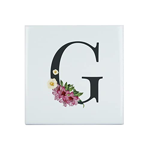 Fabulous Carreau Céramique Décoratif 20 x 20 cm - G Gabrielle Gisèle Lettre Alphabet Prénom Fleurs