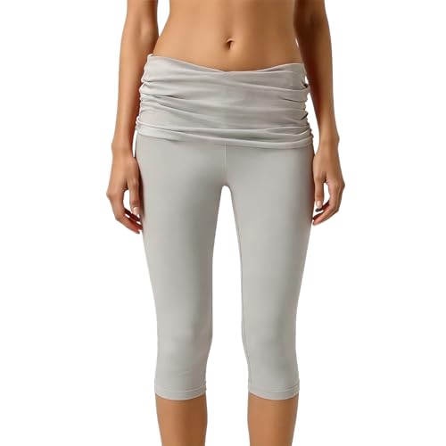 Leggings 3/4 para mujer, antielilitis, push up yoga, cintura alta, elástico, pantalones de deporte Capri Coral Foldover Pants Teal Pants Opaca Running Mallas Jogging, Yoga, Running, gris claro, L