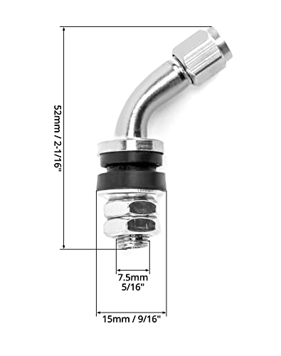 Image of QWORK Tire Valve Stem, 4Pcs 45 Degree Angled Bolt-in Valve Stems for Car Motorcycle Tyre