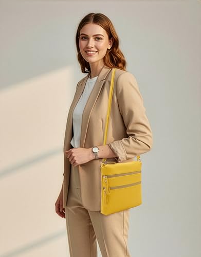 Image of Solene Small Multi Zipper Pocket Crossbody Bag with Adjustable Strap, Lightweight Travel Purse, Daily Small Messenger Pouch