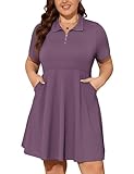 Viracy Golf Dress, Plus Size Golf Dresses With Shorts Knee Length 1/4 Zip Up Flowy Hem Lightweight Moisture Wicking Collared Athletic Apparel,Purple-Xl